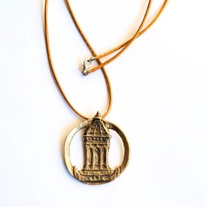 Mannheimer Wasserturm – Schmuckmedaille aus Bronze, ovaler Ring mit hellbraunem Lederband